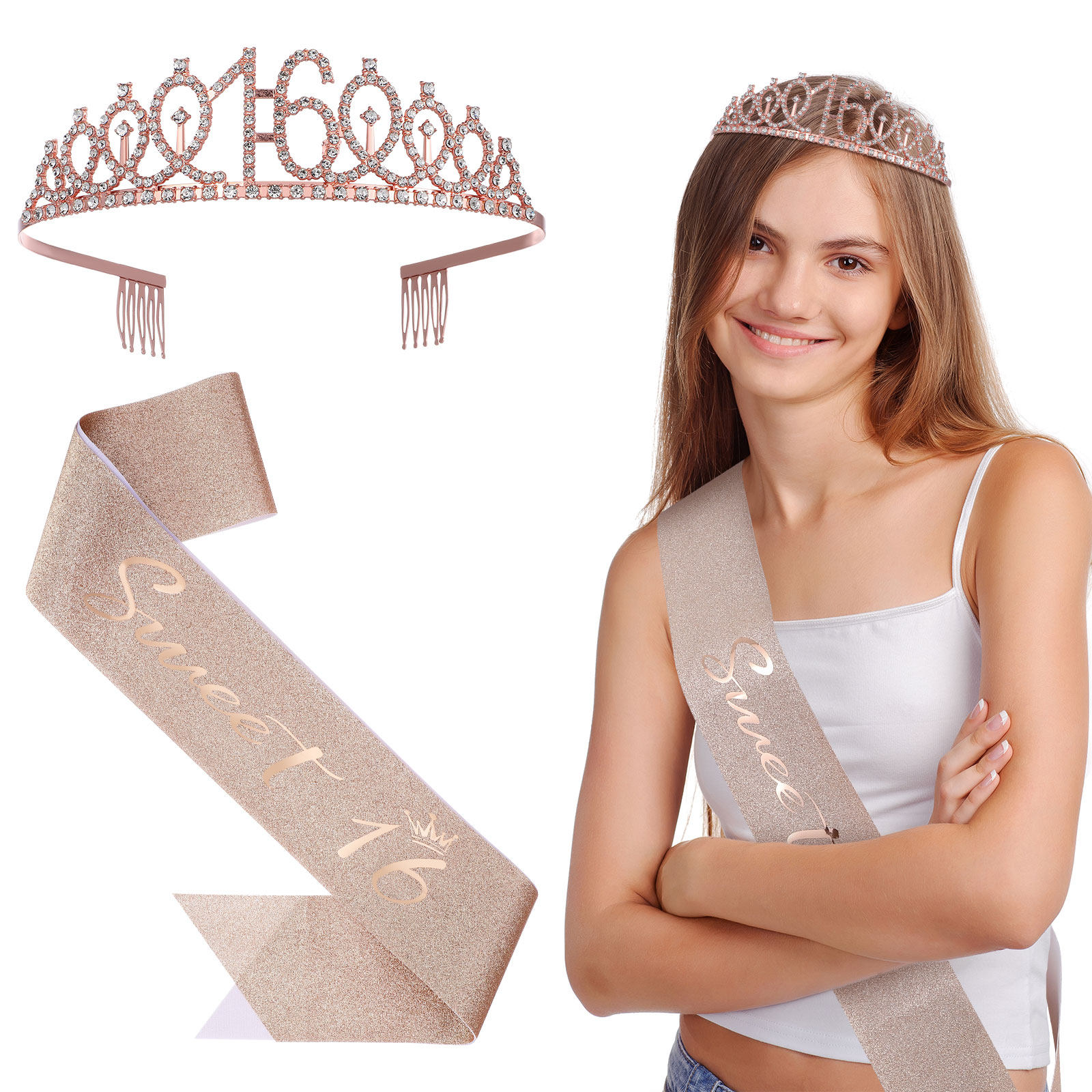1Set Glittering Birthday Tiara - Birthday Sash Glitter review and price